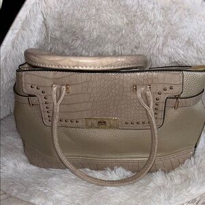 Elegant Beige Crocodile-Embossed Handbag